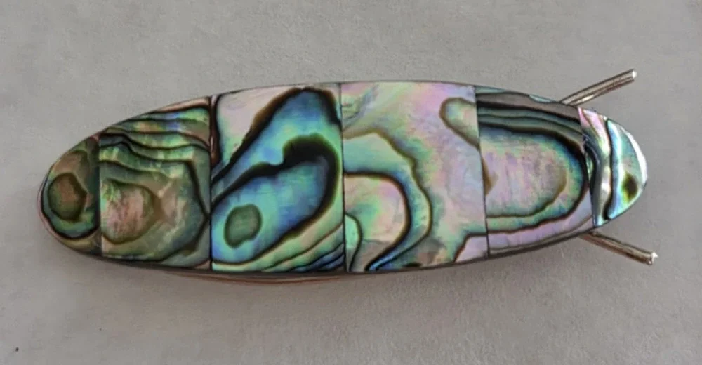 Vintage Mexico Silver Tone Abalone Inlay Barrette Women's Hair Clip Mid Century